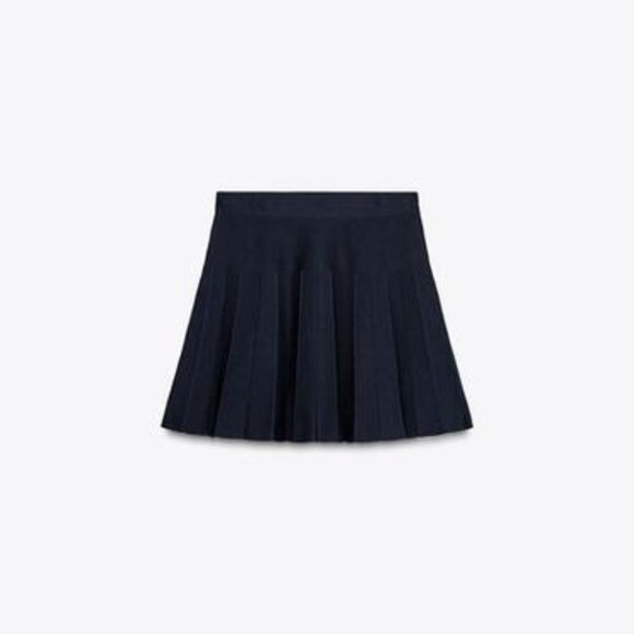 Zara Navy BOX PLEAT KNIT MINI SKIRT - Picture 1 of 3